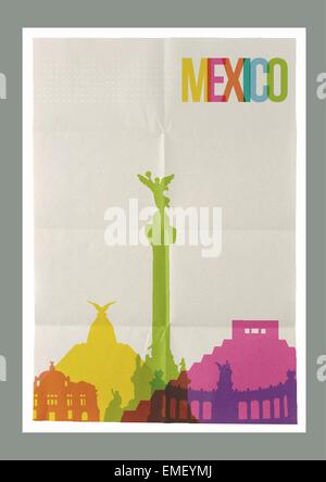 Billet Mexique landmarks skyline vintage poster Illustration de Vecteur