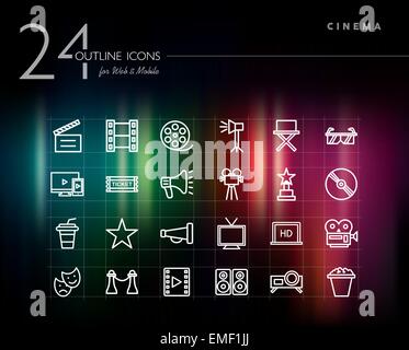 Cinéma et film contours icons set Illustration de Vecteur
