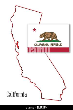 Carte de l'État de Californie et d'un drapeau Illustration de Vecteur
