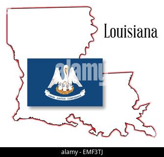 Carte de l'état de la Louisiane et d'un drapeau Illustration de Vecteur