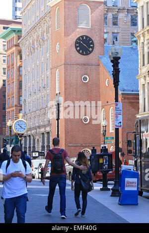 Boston Tea Party a commencé à ce Boston Freedom Trail monument. Le Vieux Sud Meeting House Museum et site historique de touristes. Banque D'Images