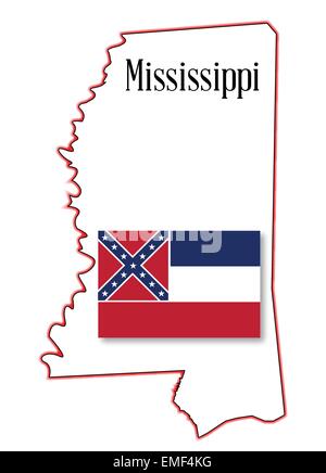 La carte et le drapeau d'État du Mississippi Illustration de Vecteur