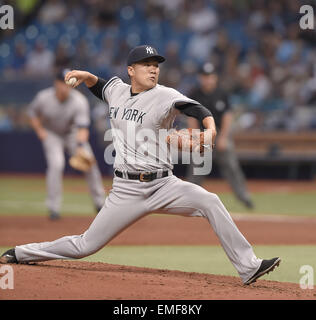 Saint Petersburg, Florida, USA. 18 avr, 2015. Masahiro Tanaka (Yankees) MLB : Masahiro Tanaka de l'emplacements des Yankees de New York en ligue majeure de baseball pendant les match contre les Rays de Tampa Bay au Tropicana Field de St. Petersburg, Florida, United States . © AFLO/Alamy Live News Banque D'Images