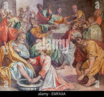 ROME, ITALIE - 25 mars 2015 : les pieds lave-scène de cène. Fresque à l'église Santo Spirito in Sassia par artiste inconnu Banque D'Images