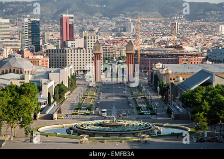 Barcelone - Real palace Outlook à partir de la Plaza de Espana à matin Banque D'Images