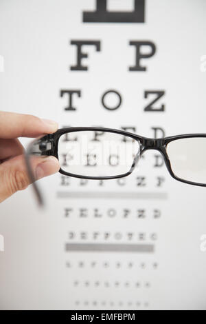 Des examens de la vue, lunettes, en face du tableau avec des lettres Banque D'Images
