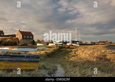 Baie de Lindisfarne au coucher du soleil, Northumberland, England, UK Banque D'Images