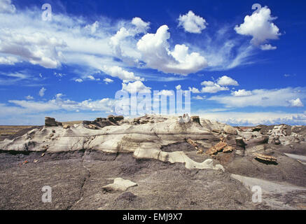 Des nuages et un ciel bleu a déclenché la Bisti Badlands/De-Na ou Bisti Wilderness-Zin dans le nord du Nouveau Mexique près de la Réserve Navajo. Banque D'Images