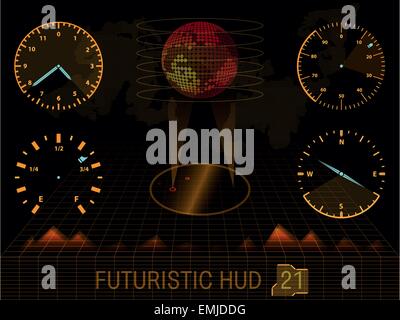 Orange futuriste l'utilisateur une interface graphique virtuelle HUD Illustration de Vecteur