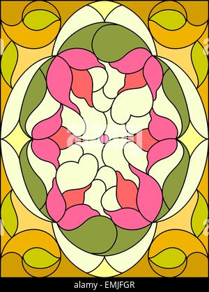 Composition de fleurs. Modèle floral pour vitrail. Illustration de Vecteur