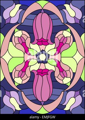 Composition de fleurs. Modèle floral pour vitrail. Illustration de Vecteur