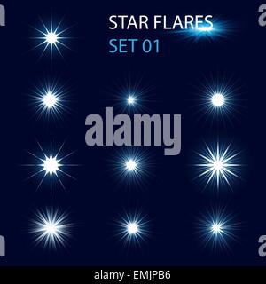 Ensemble d'autre étoile brillante des fusées éclairantes et des étincelles magiques Illustration de Vecteur