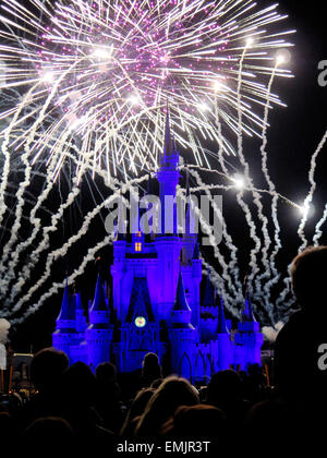 La fameuse nuit d'artifice spectaculaire tient à la Disney Magic Kingdom Château à Orlando, en Floride, le 7 février, 2015 Banque D'Images