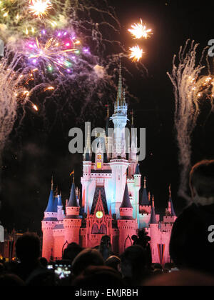 La fameuse nuit d'artifice spectaculaire tient à la Disney Magic Kingdom Château à Orlando, en Floride, le 7 février, 2015 Banque D'Images