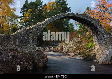 Pont à cheval, sur la rivière Boat of Garten, dans Carrbridge dans les Highlands écossais, a été construit en 1717. Banque D'Images