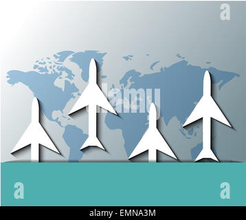 Illustration d'avions volant au-dessus de la carte du monde Banque D'Images