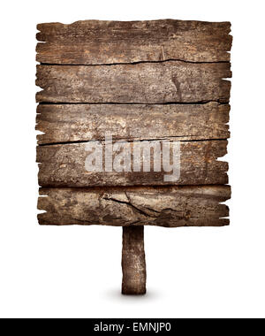 Panneau en bois patiné blanc ancienne platine prête à message isolated on white Banque D'Images