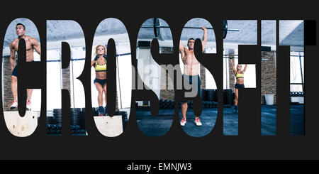 Conceptual collage de photos de sport dans la forme du mot crossfit Banque D'Images