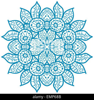 Motif Oriental Blue Mandala lase ronde motif sur le fond blanc, flocon ou comme peinture mehndi Banque D'Images