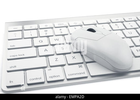 Le rendu 3D du clavier de l'ordinateur avec la souris sur fond blanc Banque D'Images