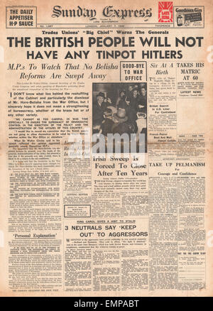 1940 Front Page Sunday Express TUC Chef Walter Citrine discours Banque D'Images