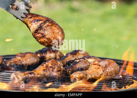 Les cuisses de poulet sur le gril Banque D'Images