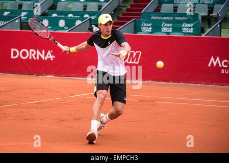 22 avril 2015 : Dusan LAJOVIC CSR en action pendant le tournoi ATP BRD Nastase Tiriac Trophy de BNR Arenas, Roumanie ROU. Catalin Soare/www.sportaction.ro Banque D'Images