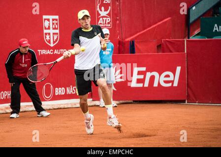 22 avril 2015 : Dusan LAJOVIC CSR en action pendant le tournoi ATP BRD Nastase Tiriac Trophy de BNR Arenas, Roumanie ROU. Catalin Soare/www.sportaction.ro Banque D'Images