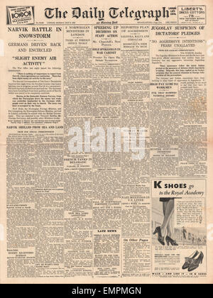 1940 front page Daily Telegraph bataille à Narvik Banque D'Images