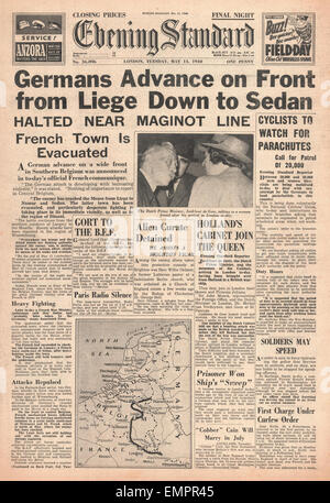 1940 front page Evening Standard de l'armée allemande à Sedan Banque D'Images