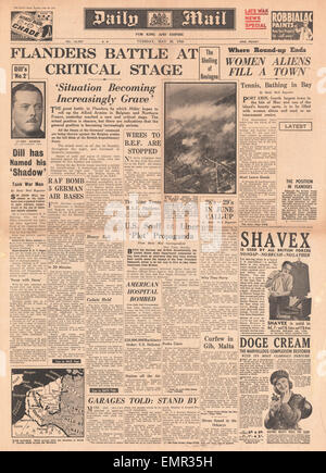 1940 front page Daily Mail bataille des Flandres Banque D'Images