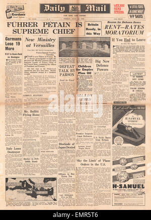 1940 front page Daily Mail Bataille d'Angleterre Banque D'Images