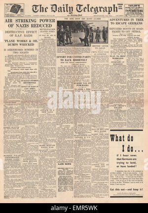 1940 front page Daily Telegraph Bataille d'Angleterre Banque D'Images