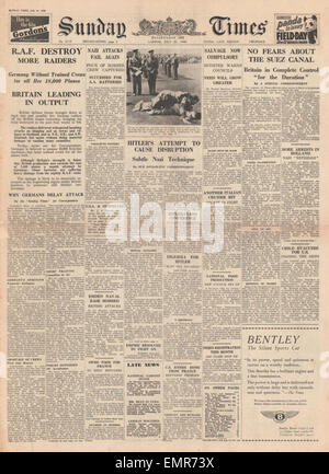 1940 front page Sunday Times Hitler l'opinion mondiale sur la parole Banque D'Images