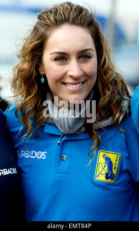 Amy Williams, médaillée d'or aux Jeux Olympiques d'hiver de GO Banque D'Images