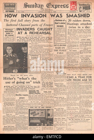 1940 front page Sunday Express Comment invasion allemande a été brisé Banque D'Images