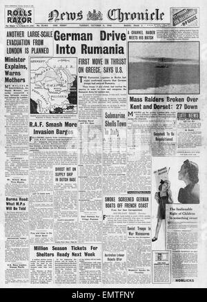 1940 Front Page News Chronicle Allemand Italien hommes entrer en Roumanie Banque D'Images