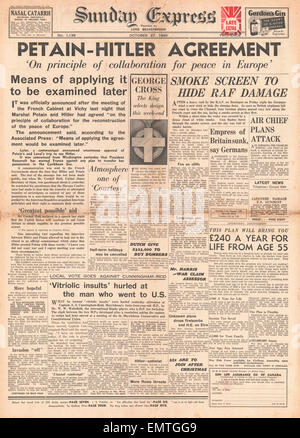 1940 front page Sunday Express Pétain - Hitler Accord Banque D'Images