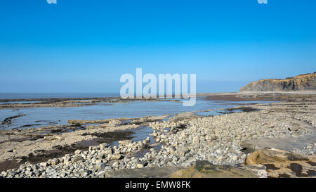 Des couches de roches sédimentaires faire modèles intéressants sur la plage et dans les falaises de Kilve à Somerset, England, UK Banque D'Images