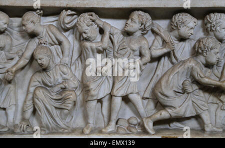 Époque Romaine. Sarcophage d'un enfant. En. 3e 100. AD. À partir de la Via Appia. Rome. Musées du Vatican. . Banque D'Images