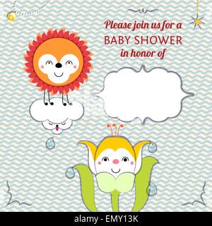 Carte d'invitation de douche de bébé modèle modifiable funny cute kawaii bestial de personnages de dessins animés. Vecteur EPS 10, transparents-nous Illustration de Vecteur