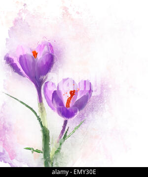 Fleurs de Crocus de peinture numérique Banque D'Images