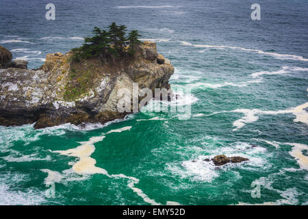 Voir des vagues et des rochers dans l'océan Pacifique, à Julia Pfeiffer Burns State Park, Big Sur, en Californie. Banque D'Images