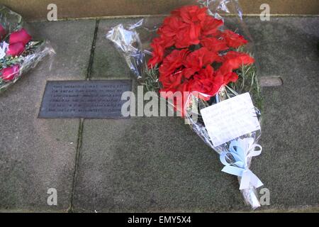 Sydney, Australie. 24 avril 2015. Fleurs et couronnes étaient placées au mémorial pour les chevaux du désert monté en avant de Corps ANZAC day. Il est situé au sud-ouest de la paroi externe de la Royal Botanic Gardens sur Macquarie Street. Crédit : Richard Milnes/Alamy Live News Banque D'Images