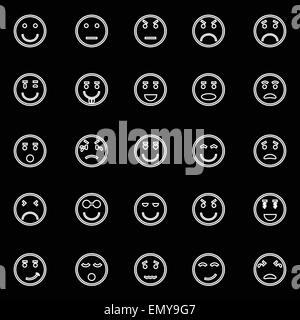 Ligne visage cercle icônes sur fond noir, vecteur d'actions Illustration de Vecteur