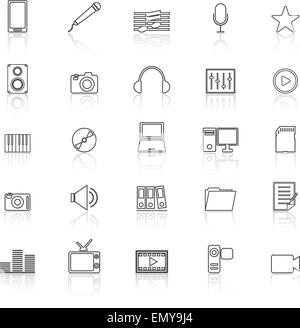 Ligne médias les icônes avec réfléchir sur fond blanc, stock vector Illustration de Vecteur