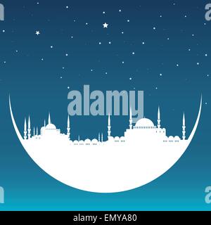 Illustration de la mosquée avec la Lune Illustration de Vecteur