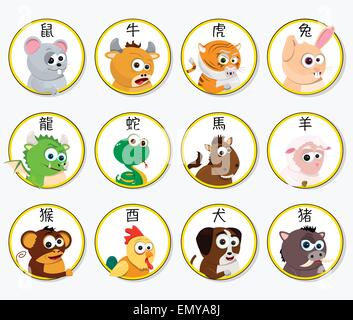 Les animaux du zodiaque chinois Illustration de Vecteur