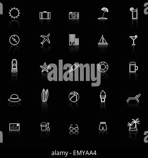 Ligne d'été des icônes avec réfléchir sur fond noir, vecteur d'actions Illustration de Vecteur