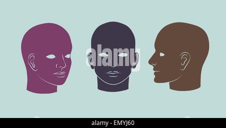 Les têtes humaines de face, la moitié de face et de trois-quart. Silhouette Vector illustration Illustration de Vecteur